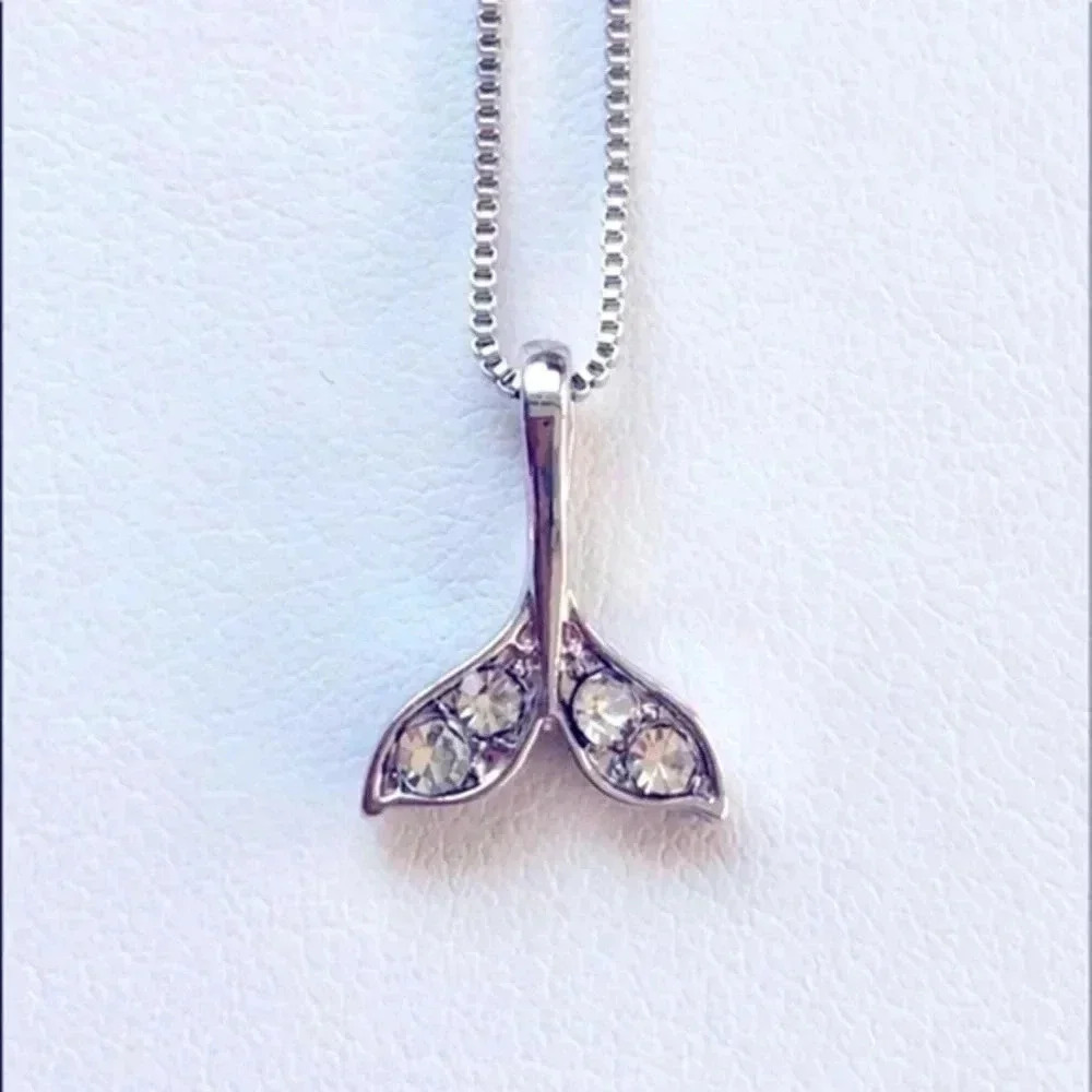 Silver Tone Mermaid Tail Crystal Pendant Necklace NWT
